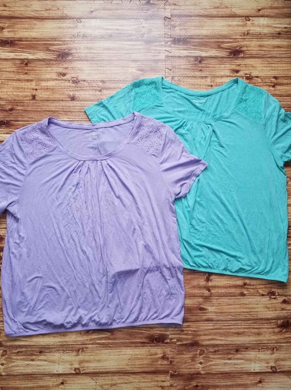 Croft & Barrow Balloon Hem Tops Bundle 2pc XL Purple Teal Lace Scoop Neck
